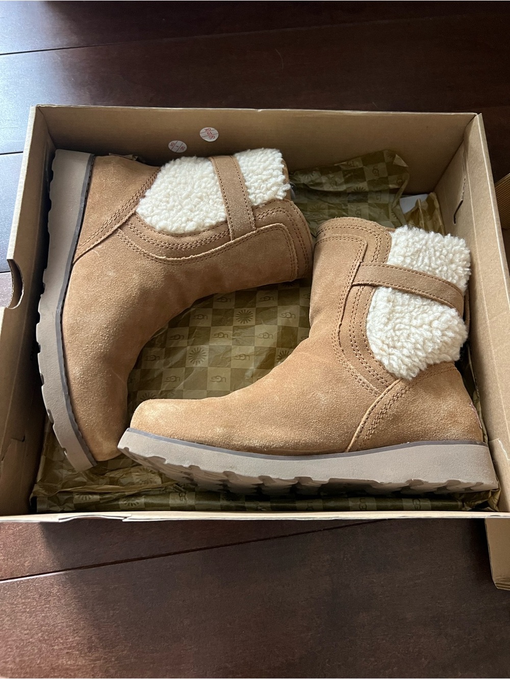 UGG Chestnut Suede Shearling-Trim Short Boots size 5